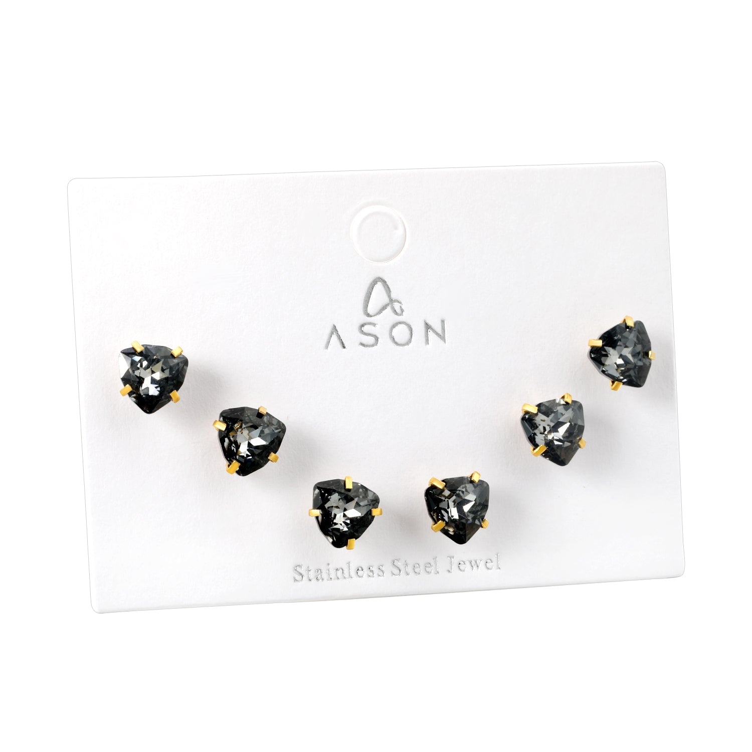 3 pairs of white/mineral black/red/light pink/champagne color 7mm equilateral triangle diamond earrings set Gold color asonjewelry